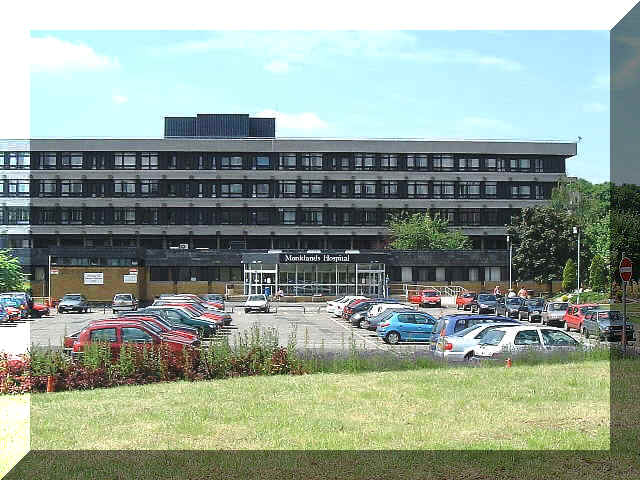 Monklands Hospital as seen from Monkscourt Avenue, acknowledgement to www.monklands.com for the image 